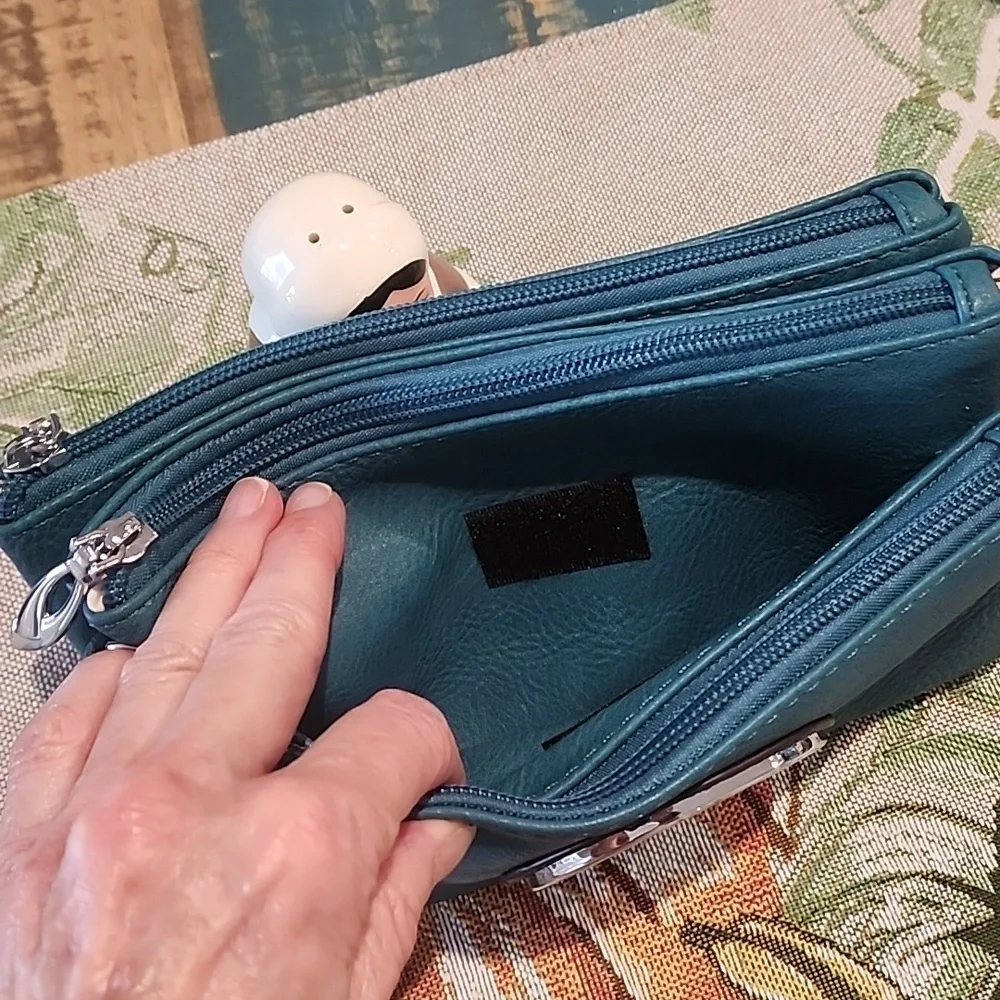 Teal Vegan Leather Crossbody or Clutch